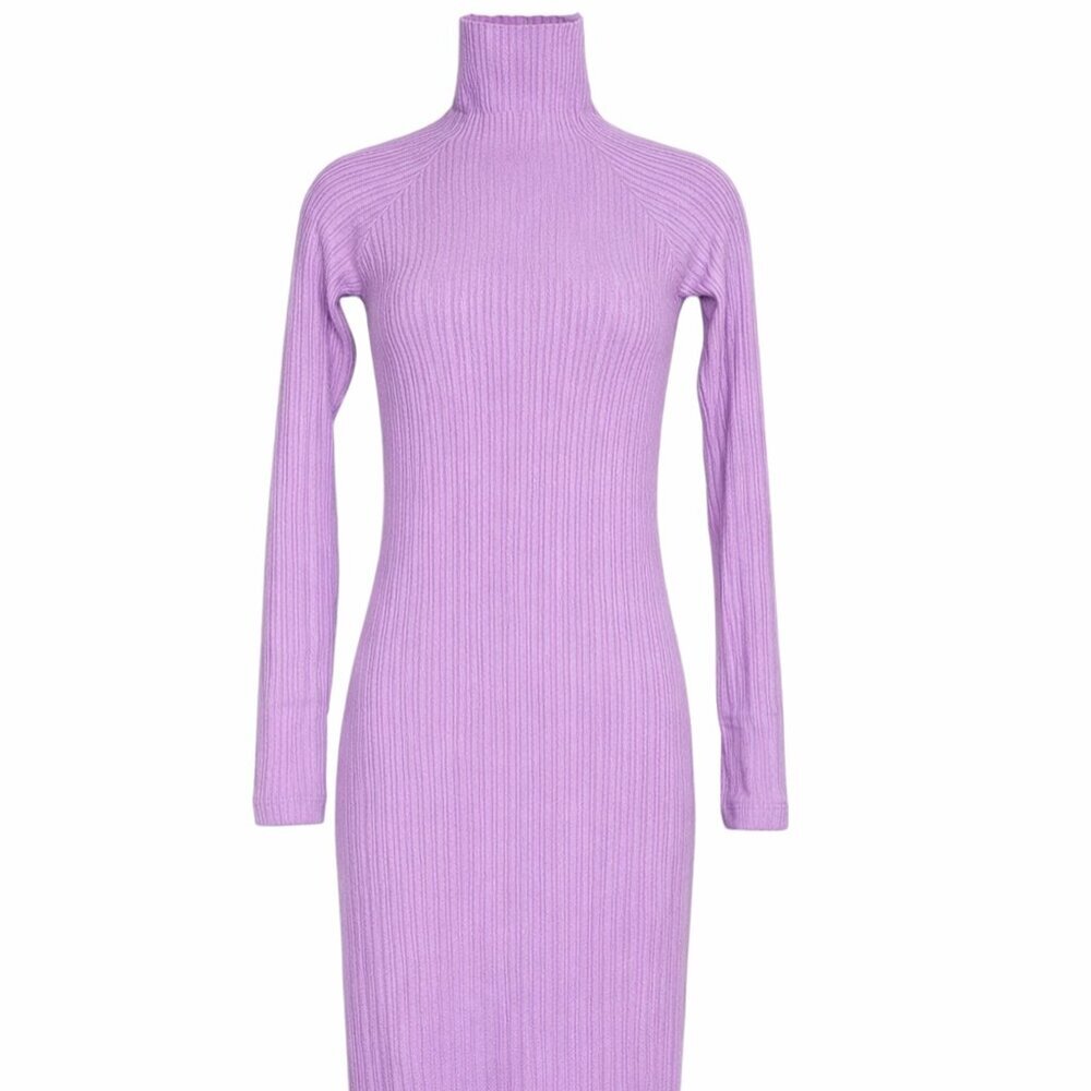 Enza Costa Ribbed Modal Turtleneck Midi Dress M Side Slit